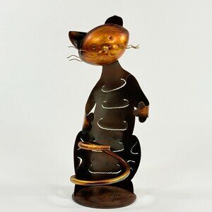 Handmade Metal Cat Wine Bottle Holder Copper Bronze Sculpture Kitchen Decor